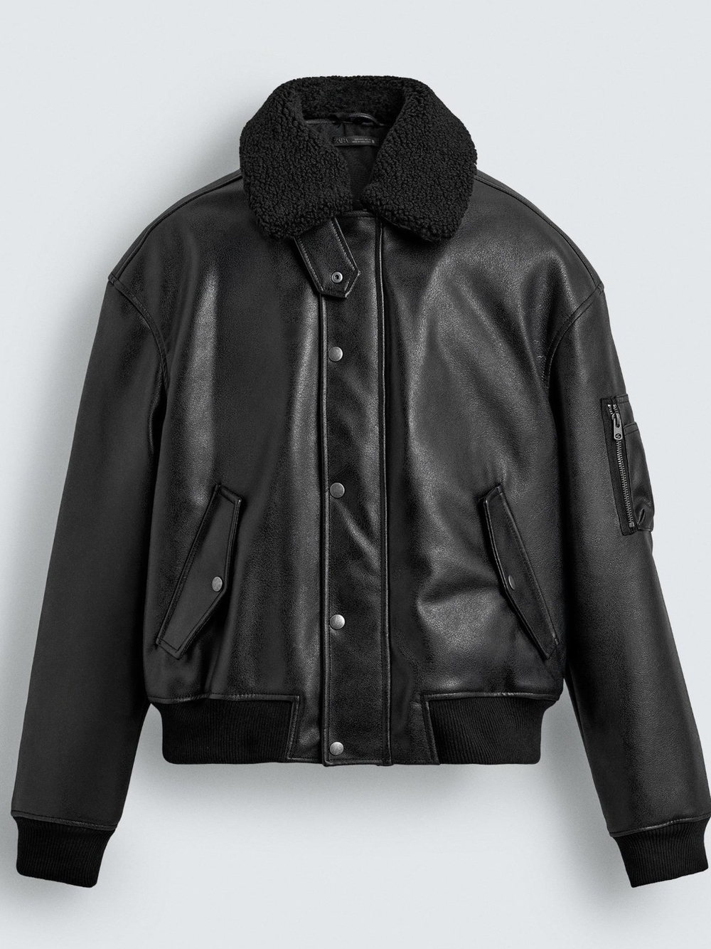 Zara Faux Leather Bomber Jacket with Removable Collar